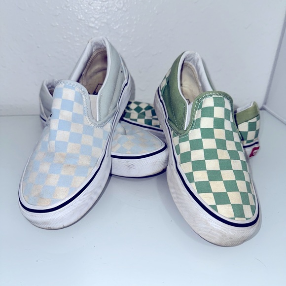 blue and green checkered vans